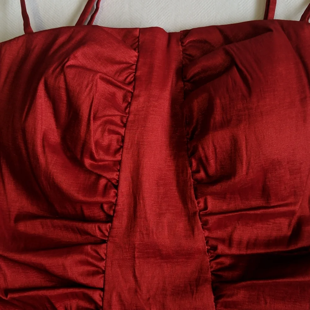 NWT Calvin Klein red strappy mini dress with ruching women's US 4 - Picture 2 of 12
